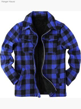 Mens Fleece Jacket Sherpa Lined Zip Up Buffalo Plaid Flannel Coat Warm Fall